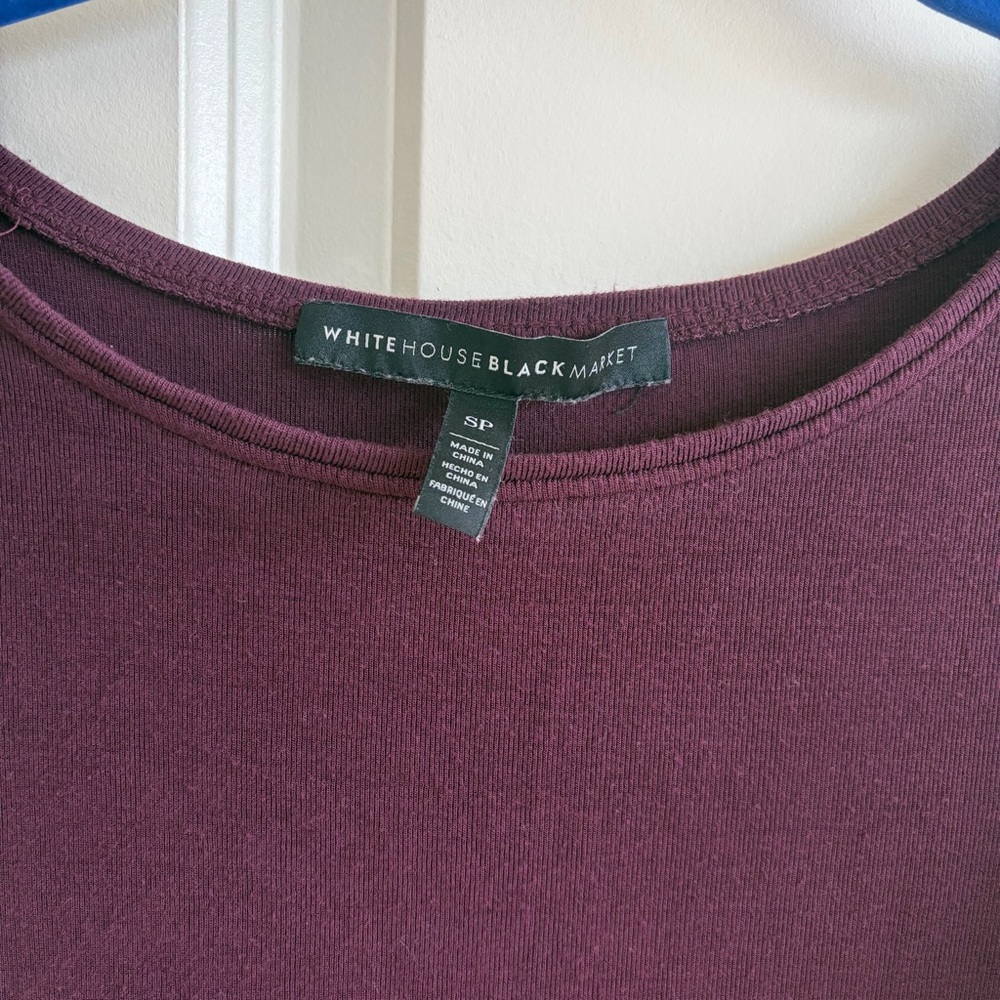 White House Black Market Long-Sleeve Ruffle Cold Shoulder Dress Cabernet Sz SP - Picture 7 of 13